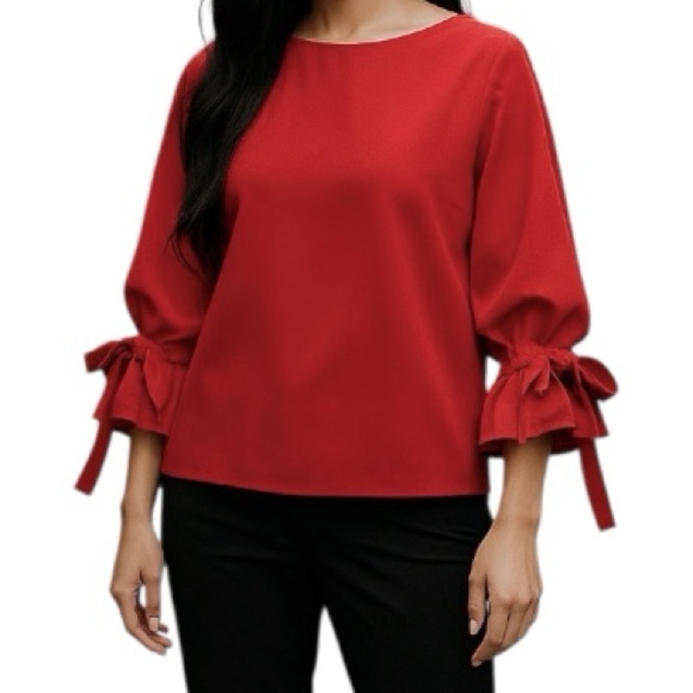 Banana Republic Red Bow 3/4 Sleeve Statement Blouse Women’s Medium